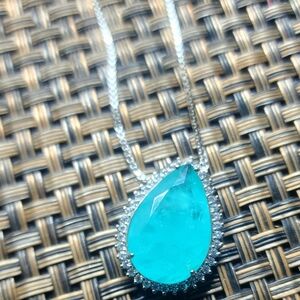 Princess 925 10ct Neon Blue Natural Paraiba Necklace